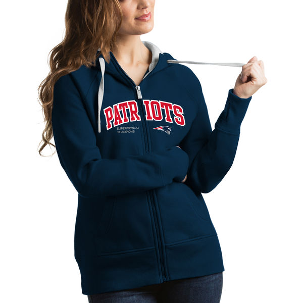 New England Patriots Antigua Women's Super Bowl LI Champions Victory Full-Zip Hoodie - Navy